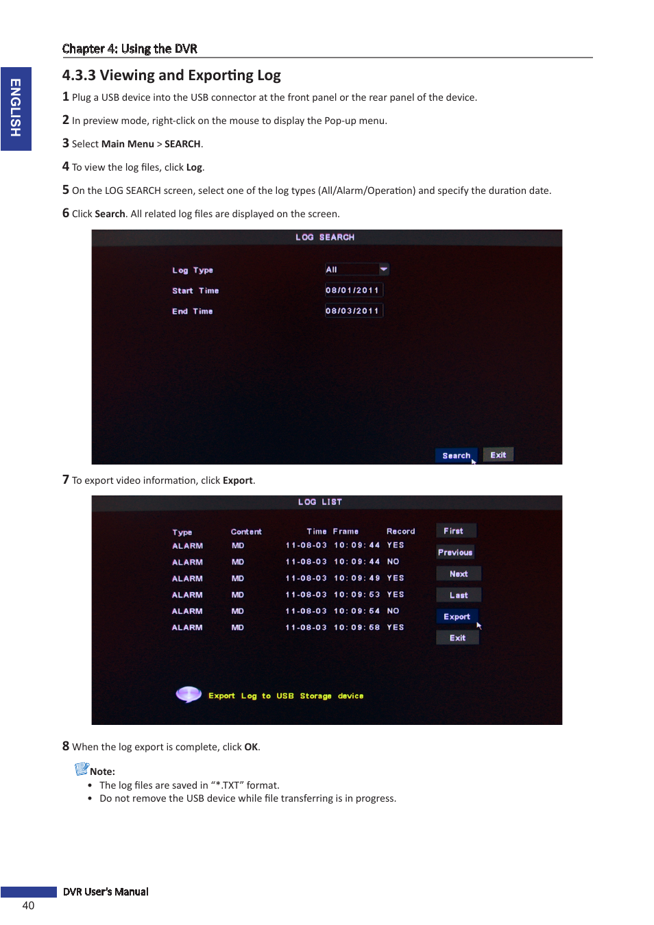 3 viewing and exporting log | KGUARD Security SHA28 User Manual | Page 40 / 88