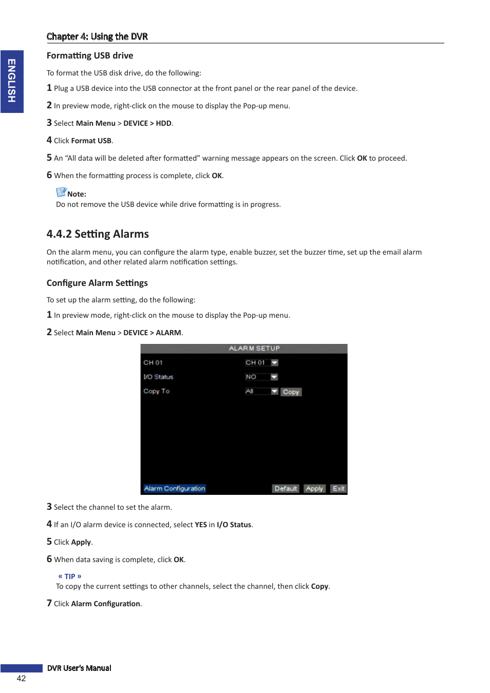 Formatting usb drive, 2 setting alarms, Configure alarm settings | KGUARD Security SHA28 User Manual | Page 42 / 88