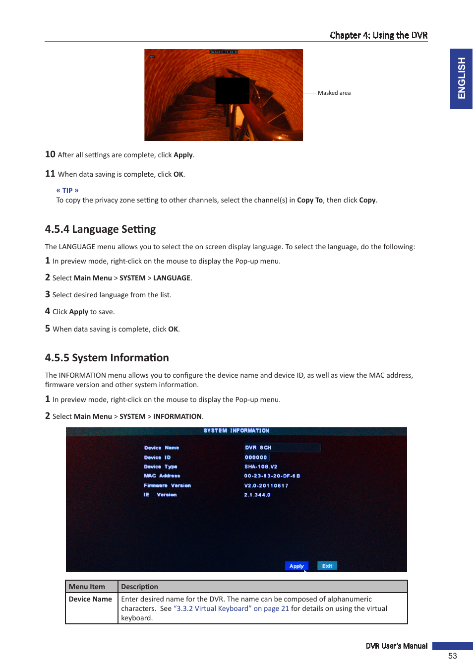 4 language setting, 5 system information, 4 language setting 4.5.5 system information | KGUARD Security SHA28 User Manual | Page 53 / 88