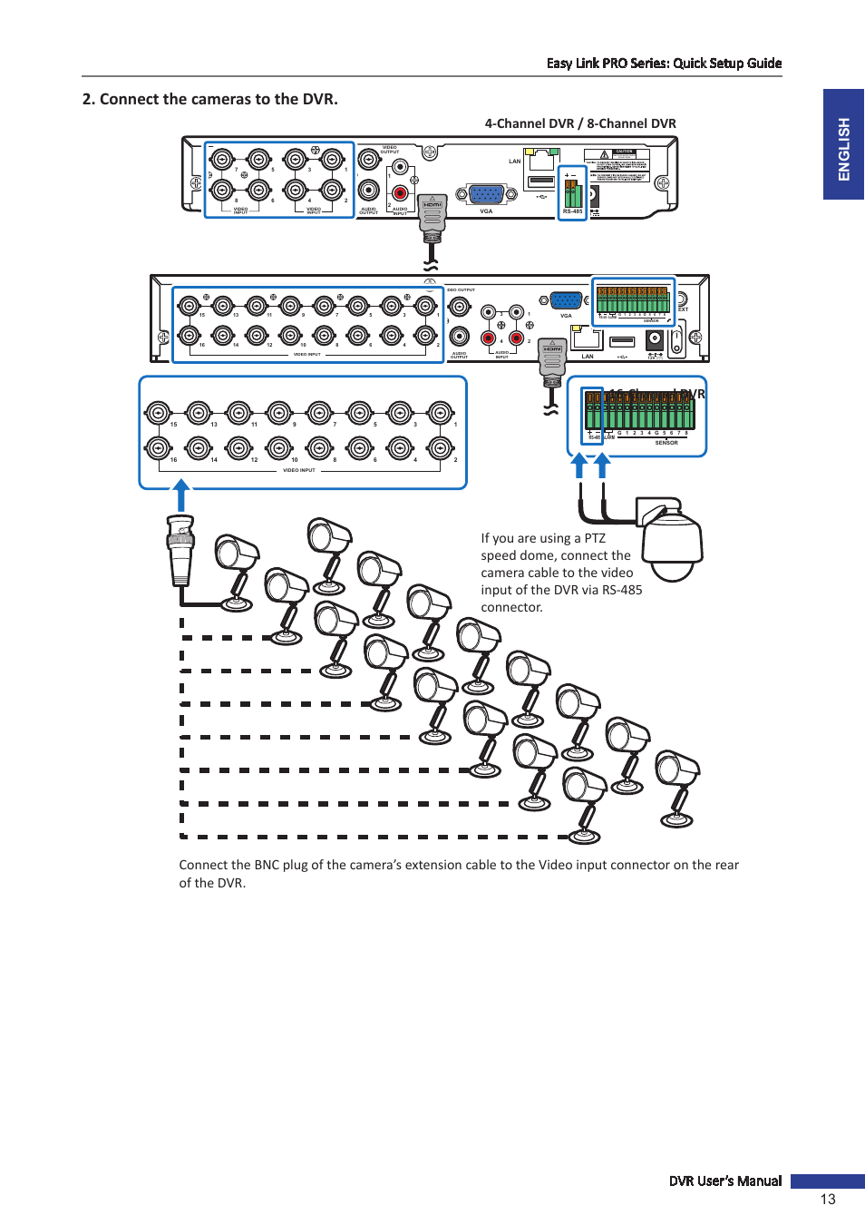 Connect the cameras to the dvr, Channel dvr / 8-channel dvr 16-channel dvr, Risk of electric shock do not open | KGUARD Security EL1622 User Manual | Page 13 / 105