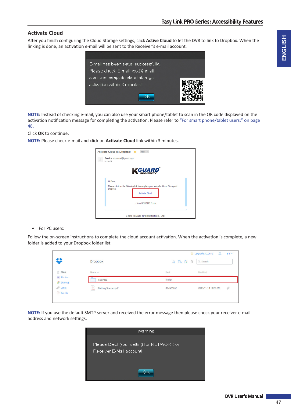 Activate cloud | KGUARD Security EL1622 User Manual | Page 47 / 105