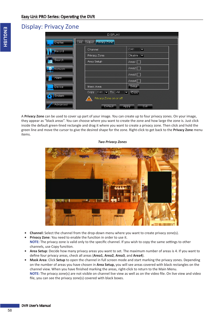 Display: privacy zone | KGUARD Security EL1622 User Manual | Page 58 / 105