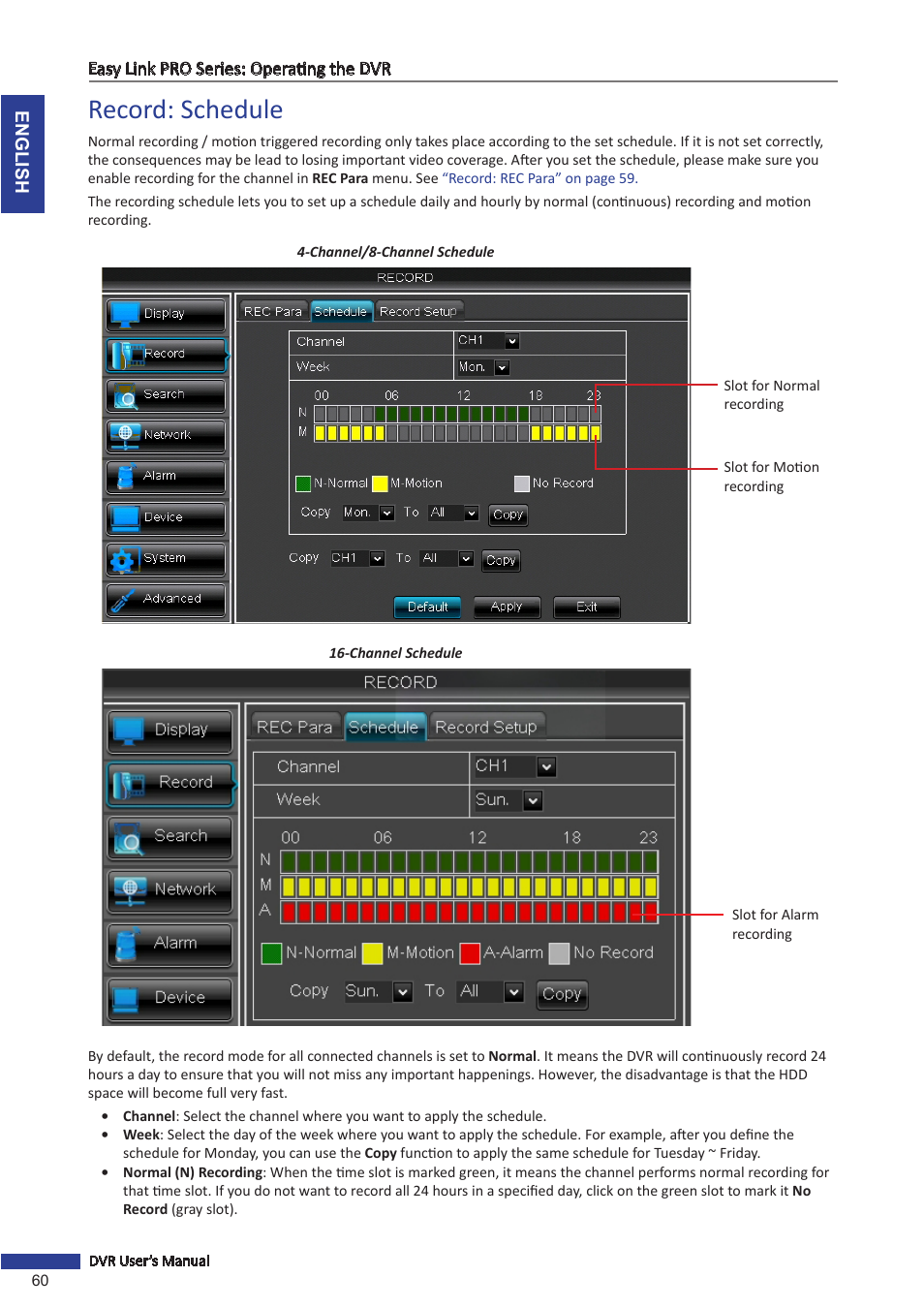 Record: schedule, Ding schedule. see | KGUARD Security EL1622 User Manual | Page 60 / 105
