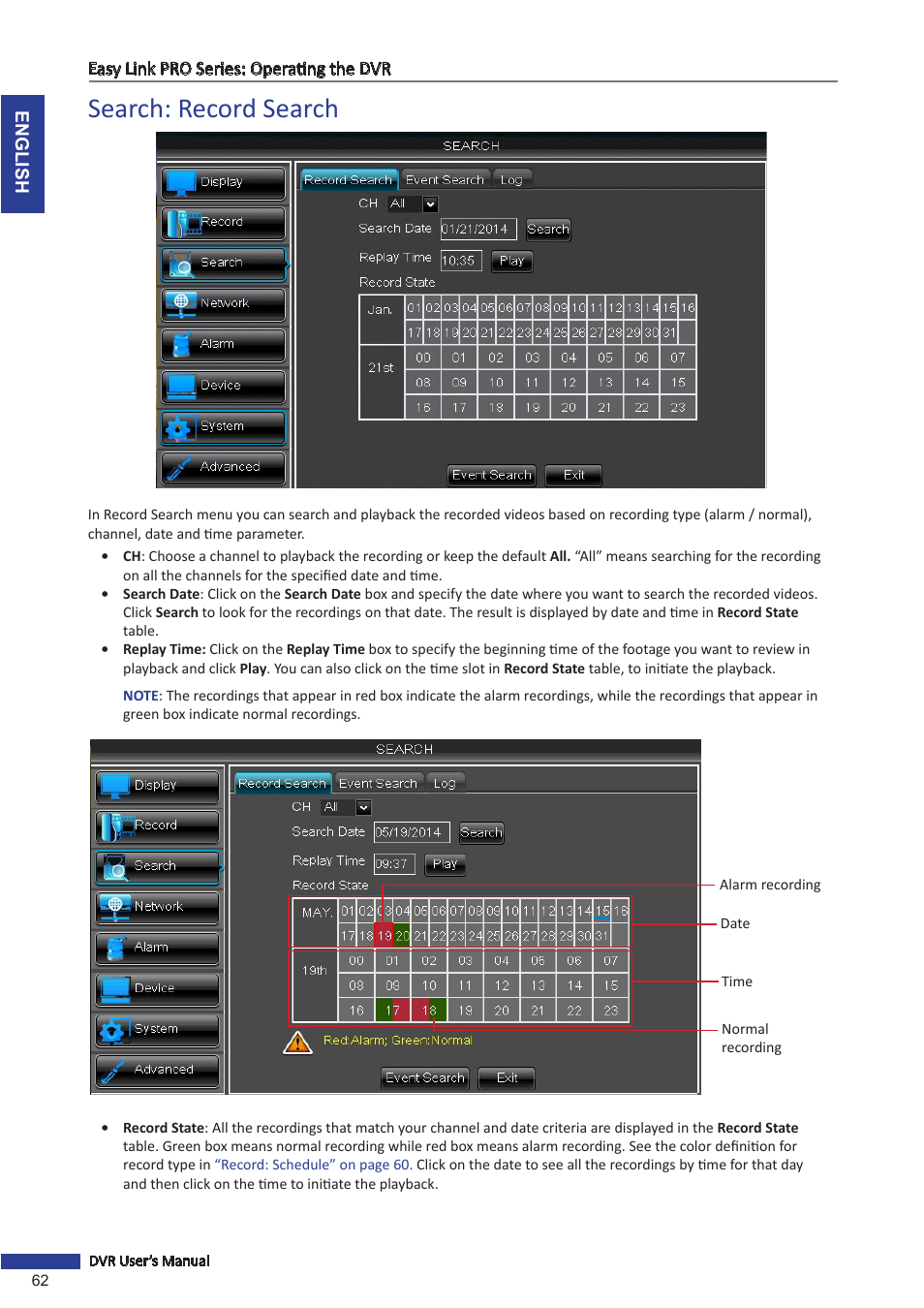 Search: record search | KGUARD Security EL1622 User Manual | Page 62 / 105