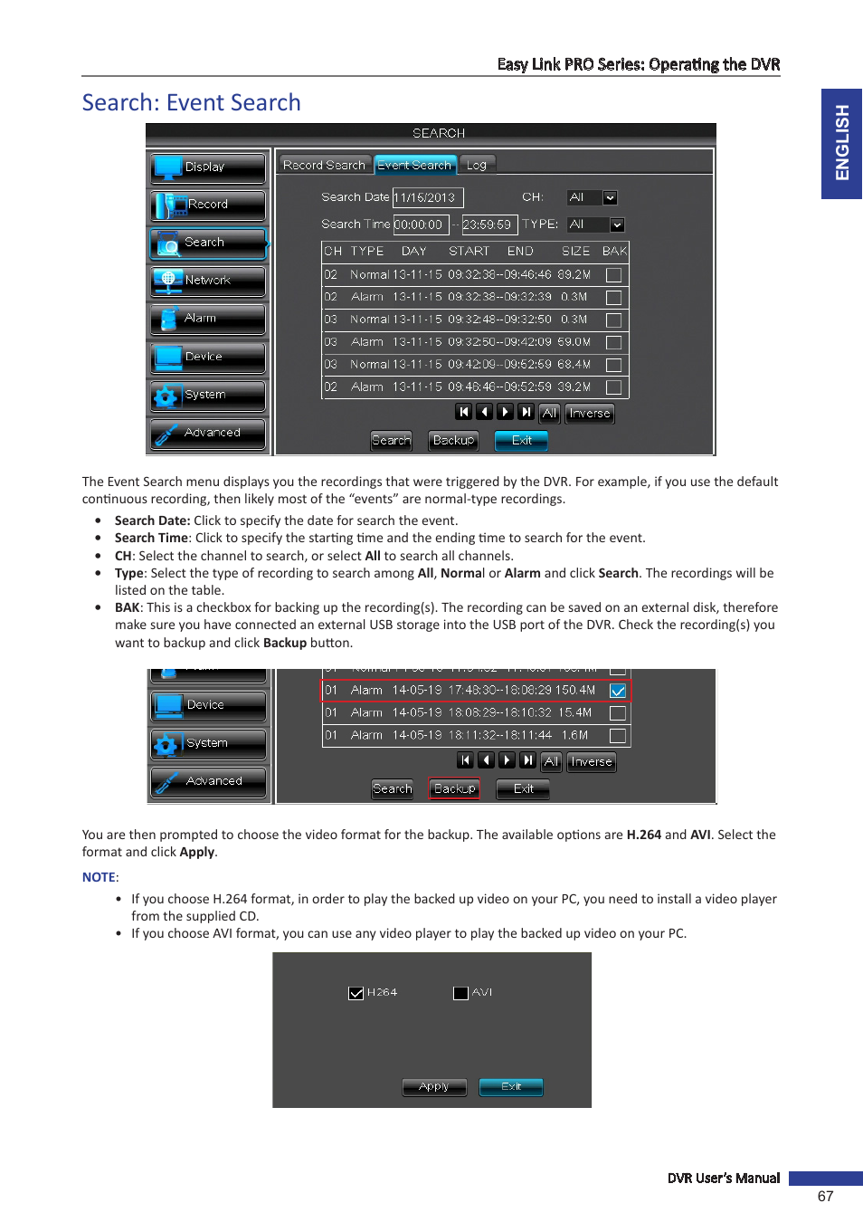 Search: event search | KGUARD Security EL1622 User Manual | Page 67 / 105