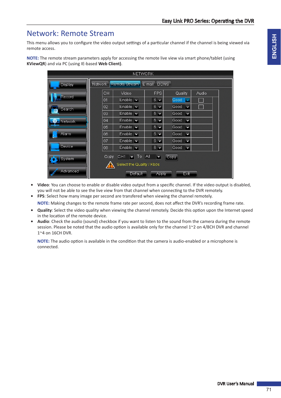 Network: remote stream | KGUARD Security EL1622 User Manual | Page 71 / 105