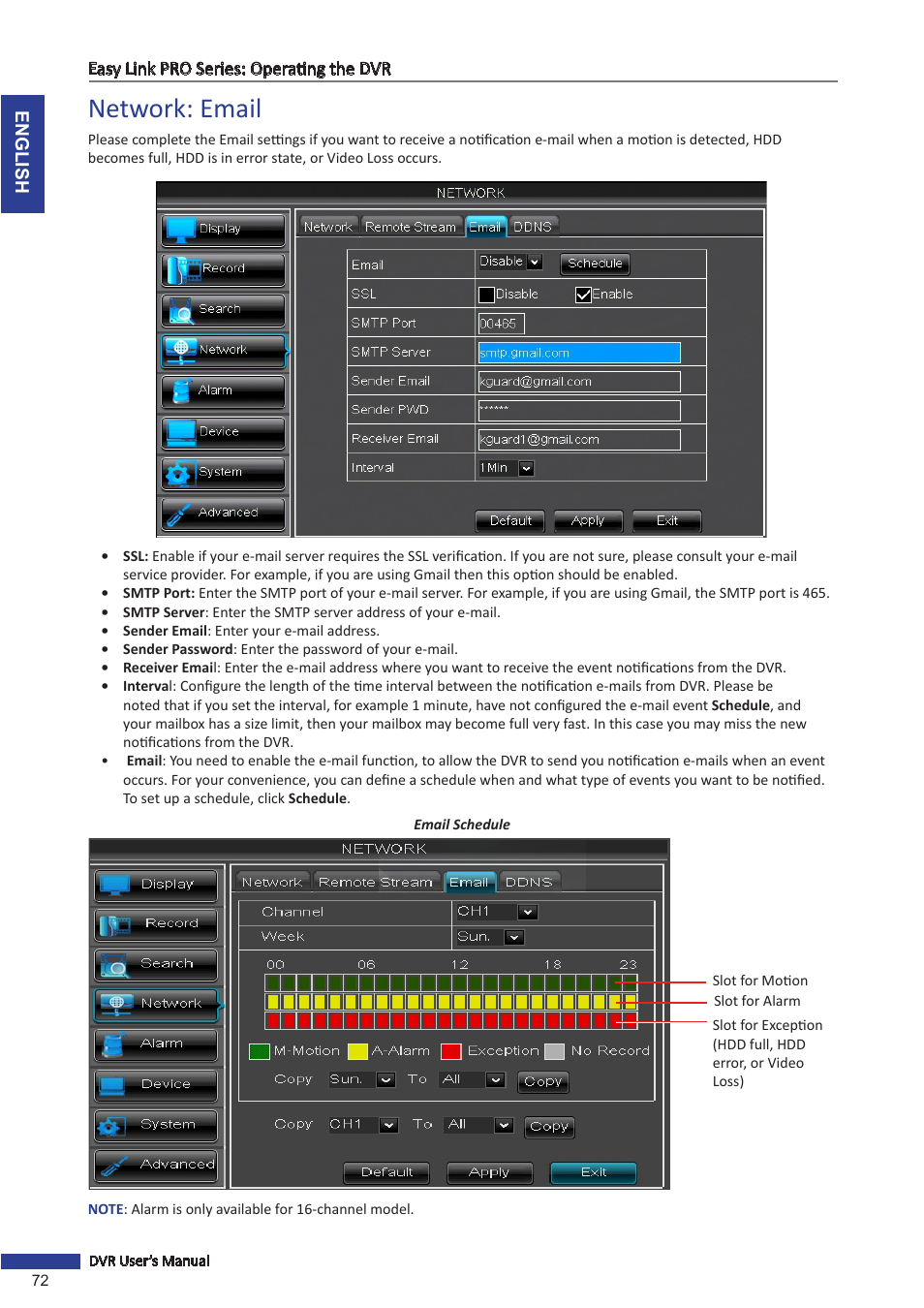 Network: email | KGUARD Security EL1622 User Manual | Page 72 / 105