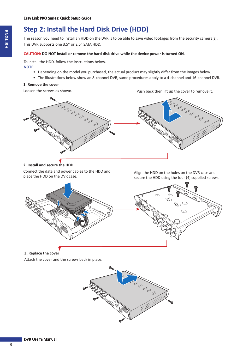 Step 2: install the hard disk drive (hdd) | KGUARD Security EL1622 User Manual | Page 8 / 105