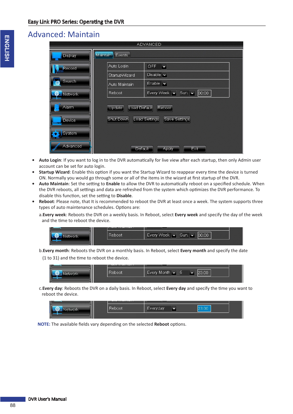 Advanced: maintain | KGUARD Security EL1622 User Manual | Page 88 / 105