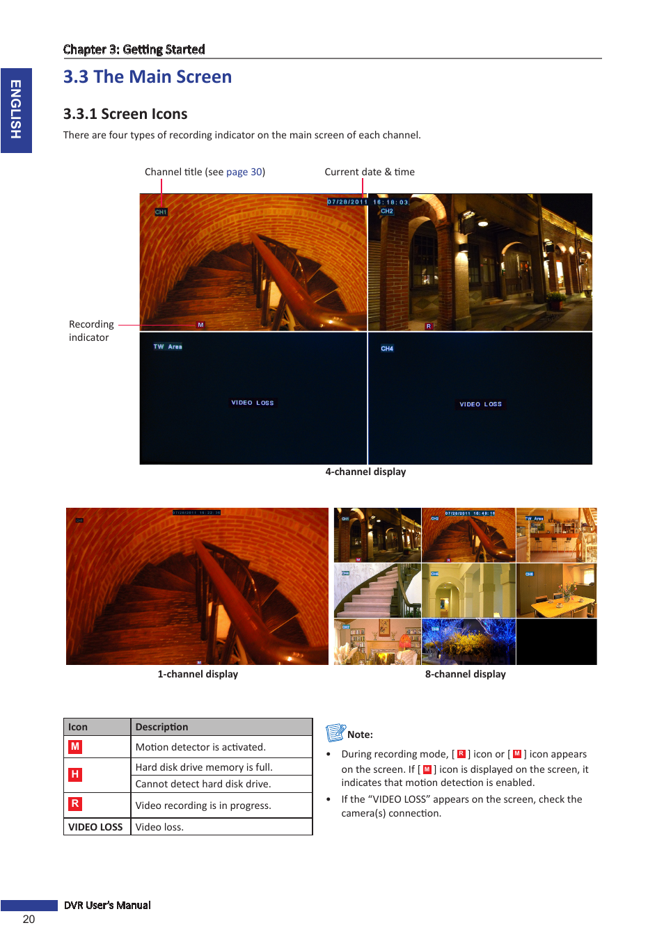 3 the main screen, 1 screen icons | KGUARD Security OT801 User Manual | Page 20 / 86