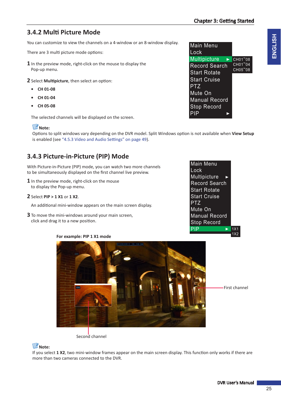 2 multi picture mode, 3 picture-in-picture (pip) mode | KGUARD Security OT801 User Manual | Page 25 / 86