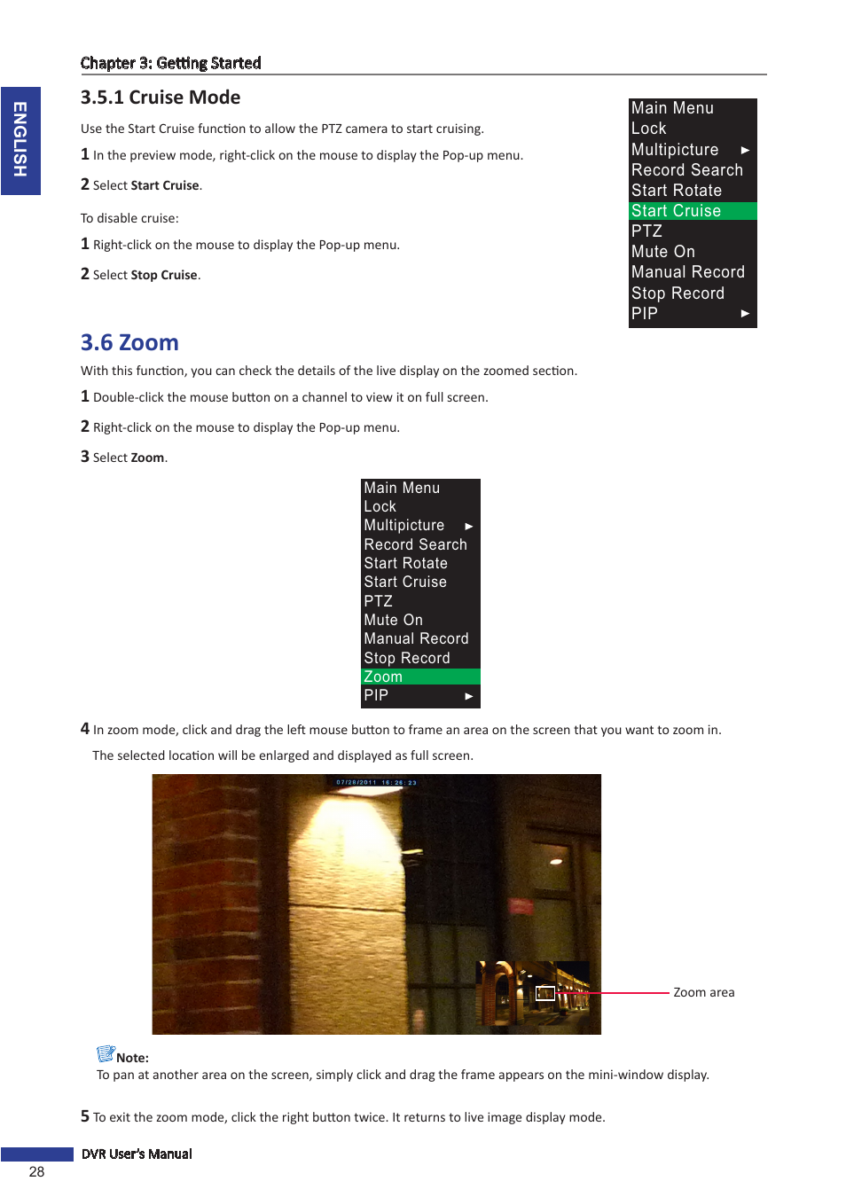 1 cruise mode, 6 zoom | KGUARD Security OT801 User Manual | Page 28 / 86