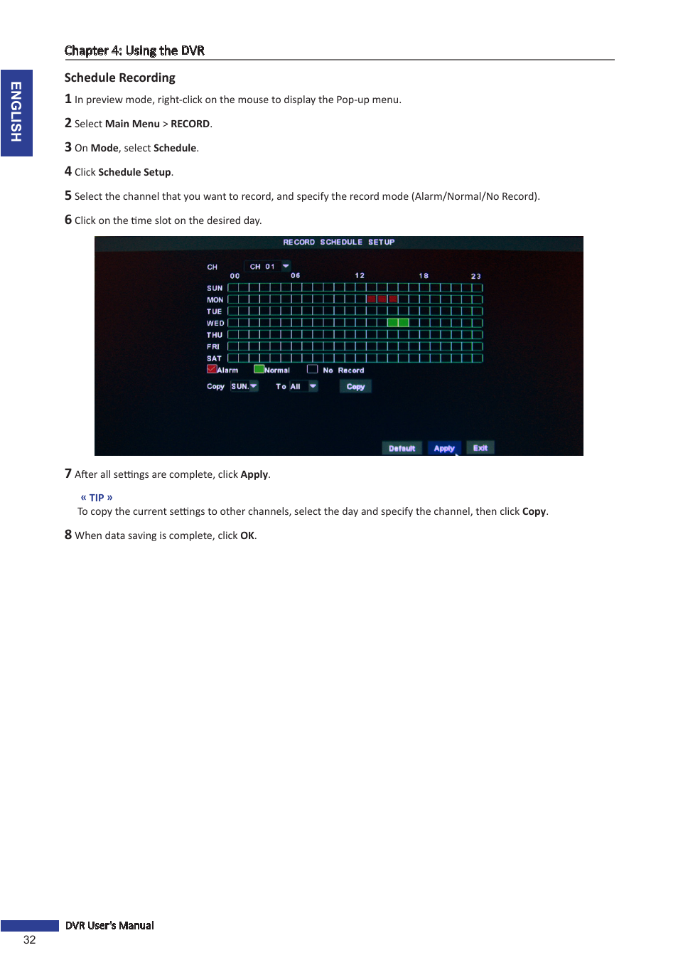 Schedule recording | KGUARD Security OT801 User Manual | Page 32 / 86