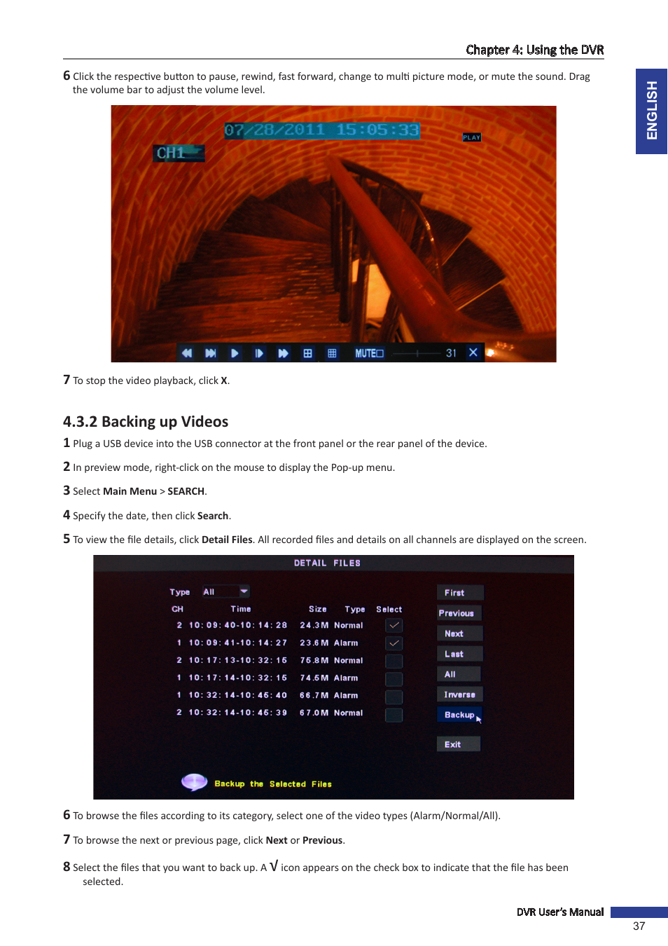 2 backing up videos | KGUARD Security OT801 User Manual | Page 37 / 86