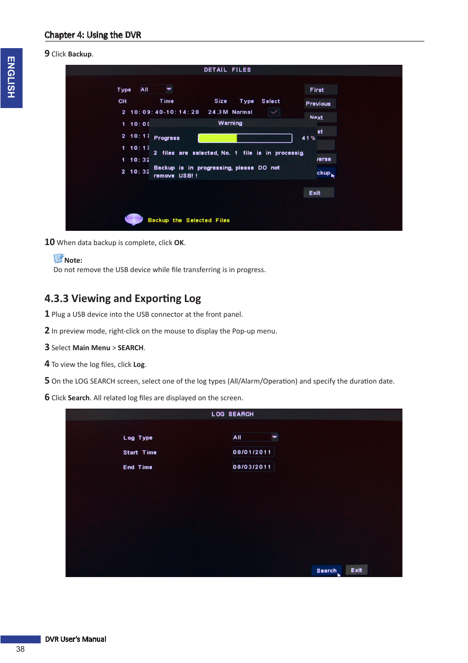 3 viewing and exporting log | KGUARD Security OT801 User Manual | Page 38 / 86
