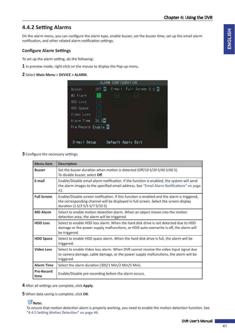 2 setting alarms, Configure alarm settings | KGUARD Security OT801 User Manual | Page 41 / 86