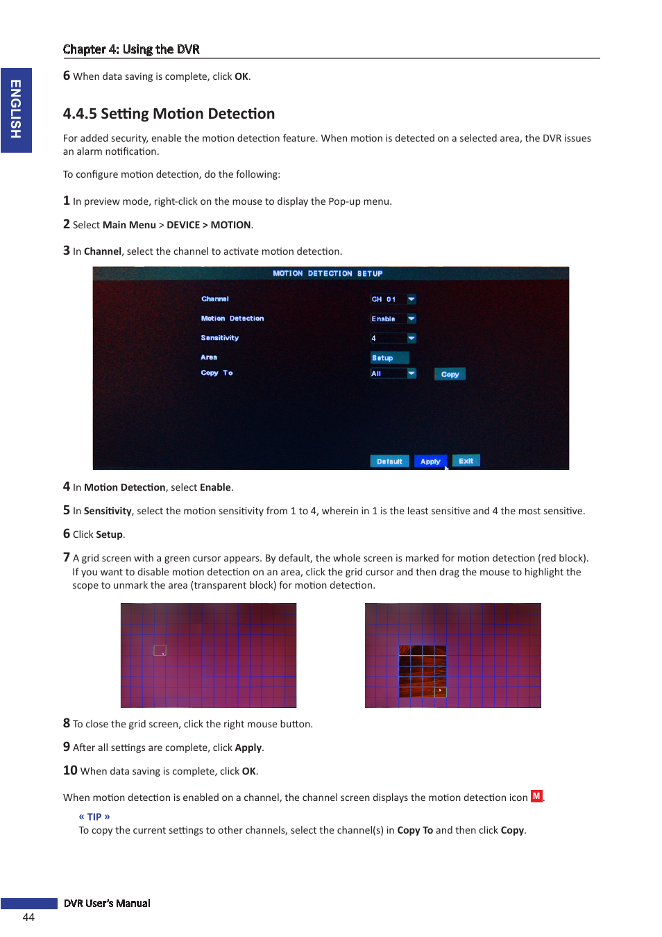 5 setting motion detection | KGUARD Security OT801 User Manual | Page 44 / 86