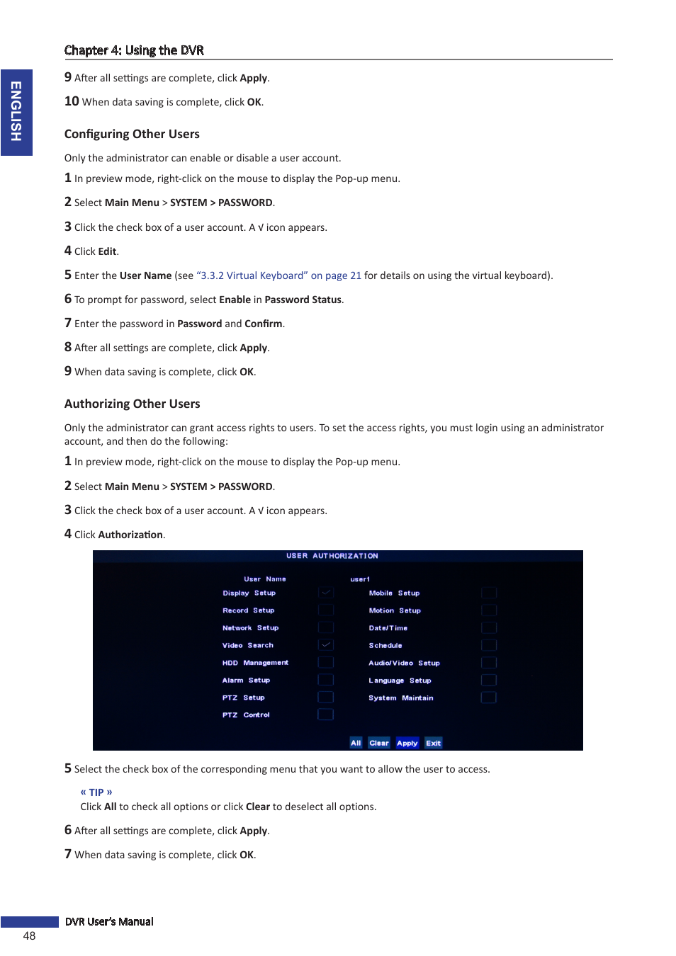 Configuring other users, Authorizing other users, Configuring other users authorizing other users | Access, see | KGUARD Security OT801 User Manual | Page 48 / 86