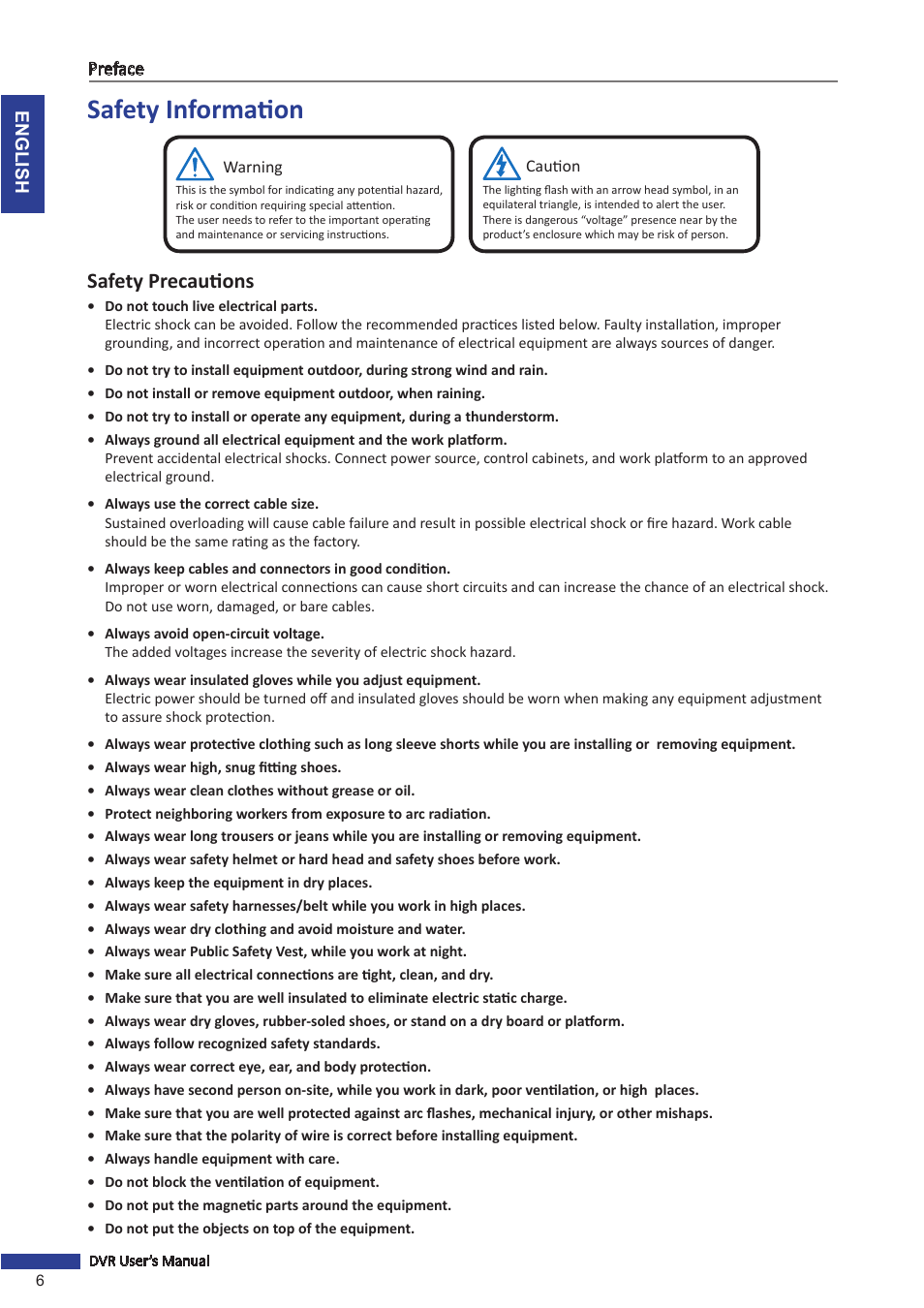 Safety information, Safety precautions | KGUARD Security OT801 User Manual | Page 6 / 86