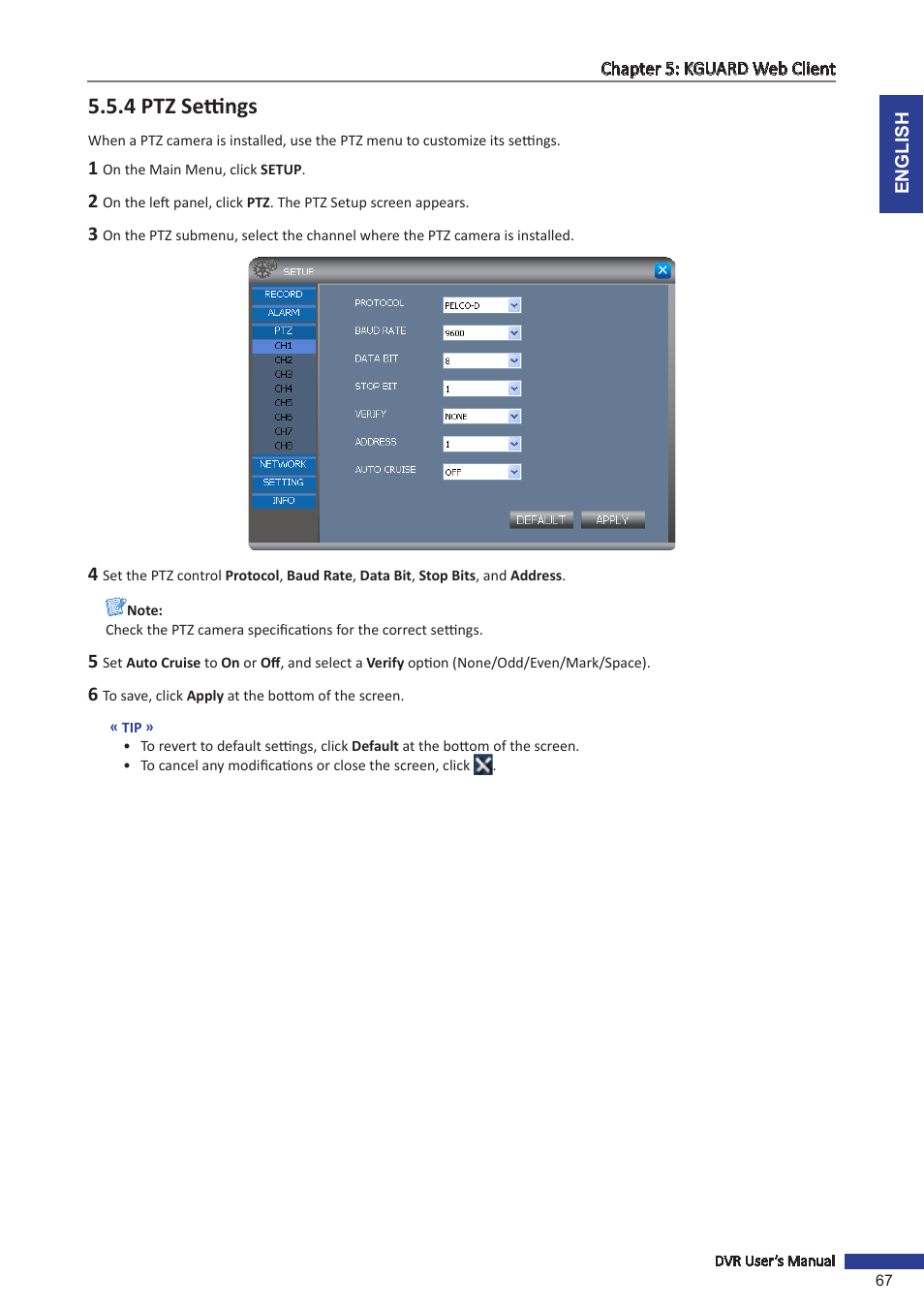 4 ptz settings | KGUARD Security OT801 User Manual | Page 67 / 86