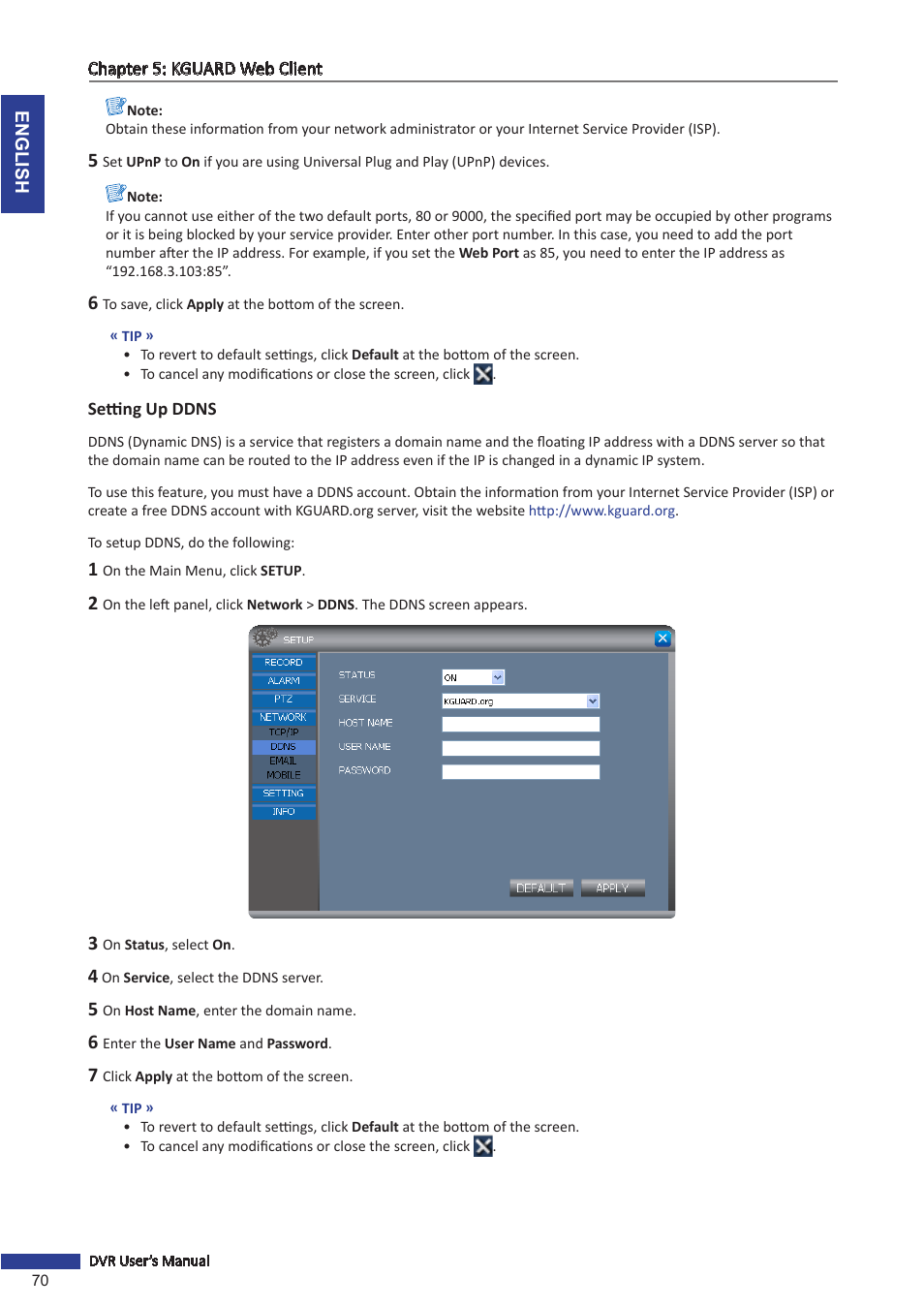 Setting up ddns | KGUARD Security OT801 User Manual | Page 70 / 86