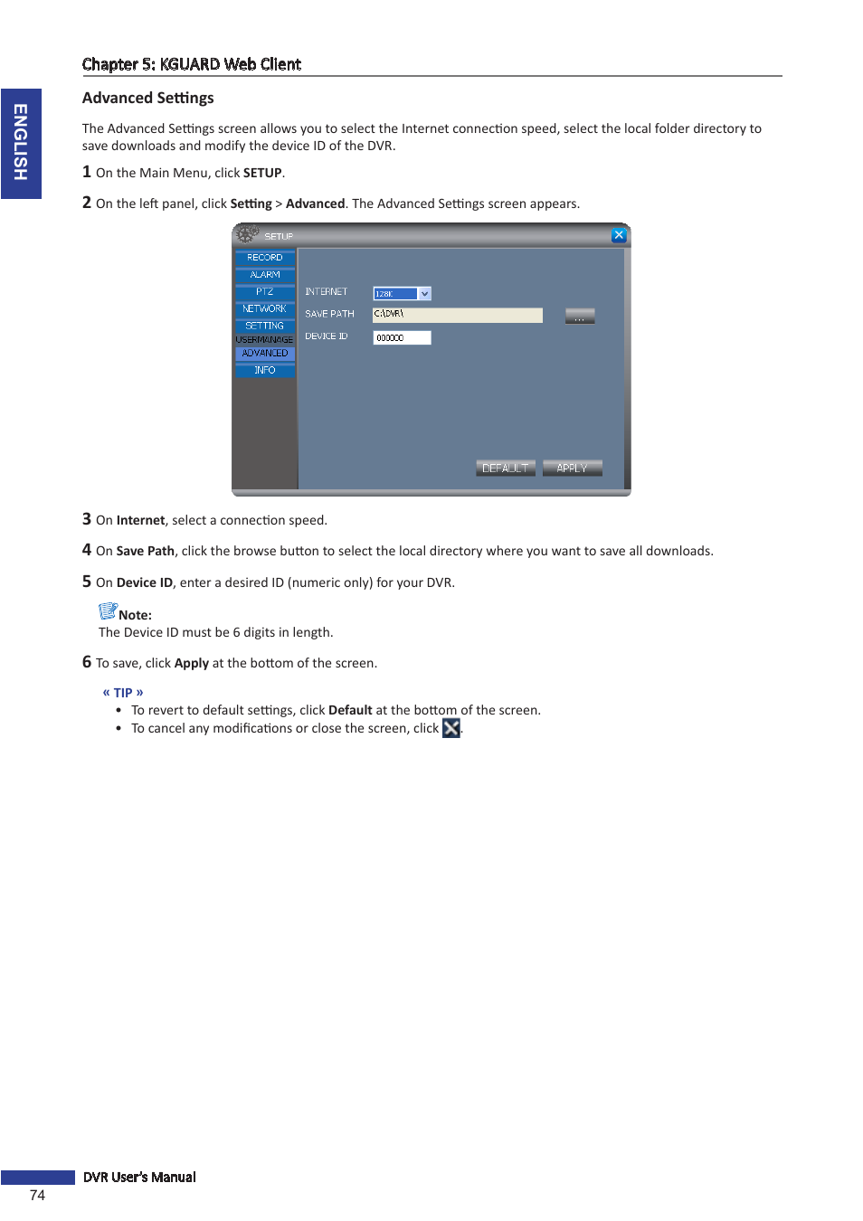 Advanced settings, Th, see, Advanced settings” on | KGUARD Security OT801 User Manual | Page 74 / 86