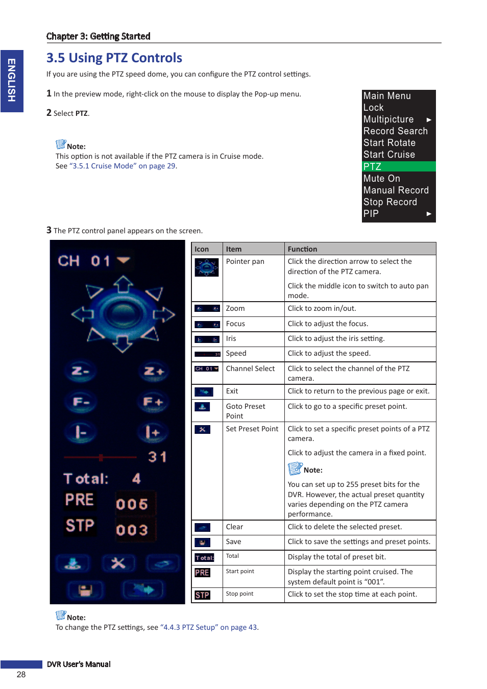 5 using ptz controls | KGUARD Security TC801 User Manual | Page 28 / 91