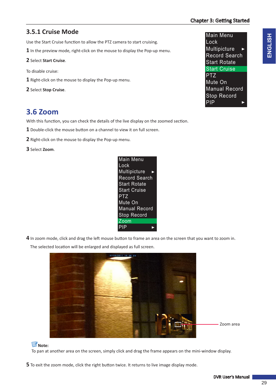 1 cruise mode, 6 zoom | KGUARD Security TC801 User Manual | Page 29 / 91