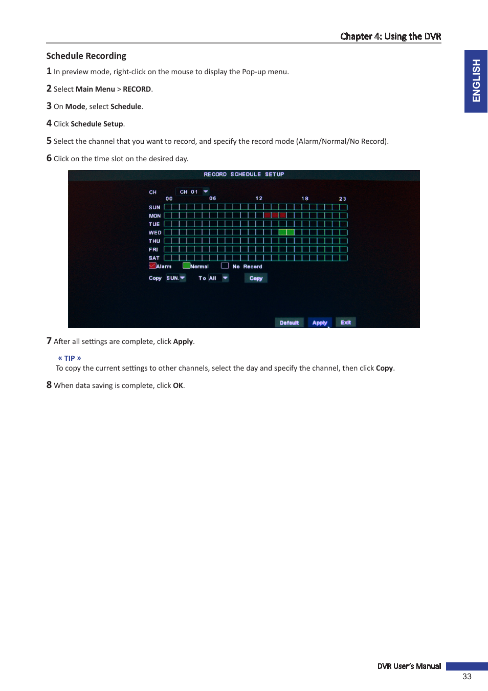Schedule recording | KGUARD Security TC801 User Manual | Page 33 / 91