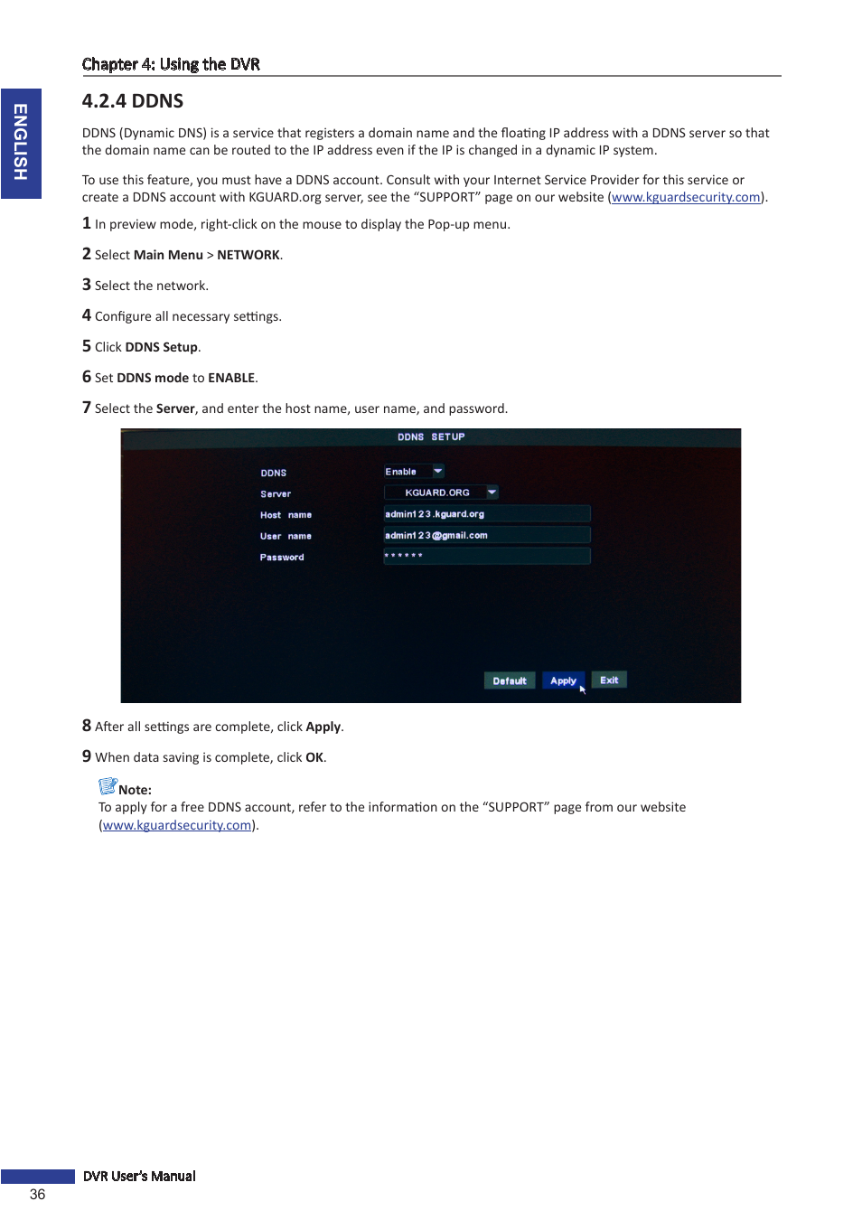 4 ddns | KGUARD Security TC801 User Manual | Page 36 / 91