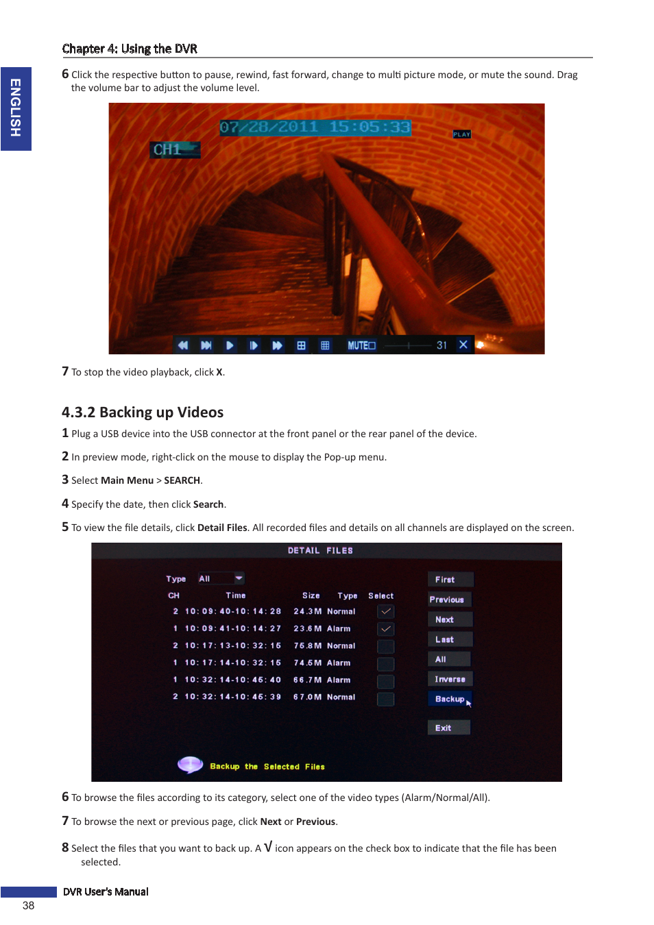 2 backing up videos | KGUARD Security TC801 User Manual | Page 38 / 91