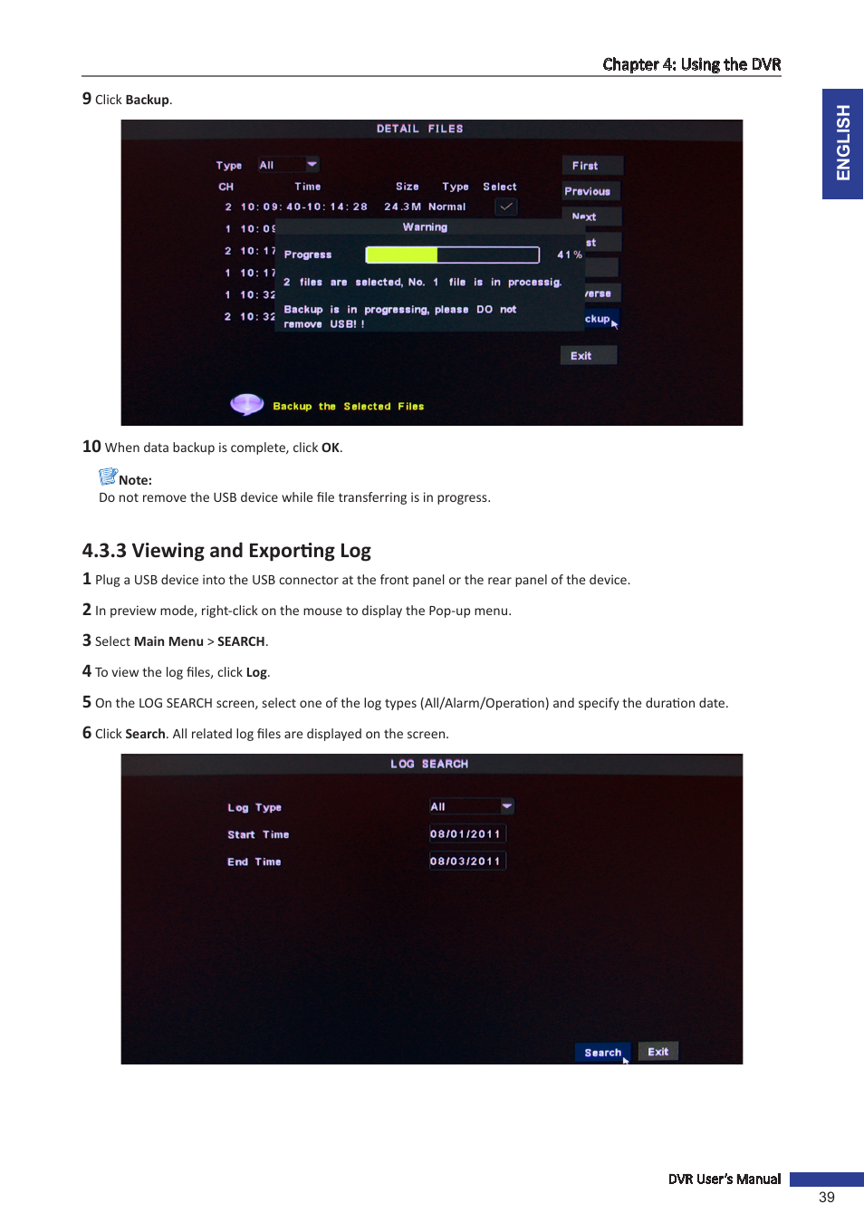 3 viewing and exporting log | KGUARD Security TC801 User Manual | Page 39 / 91