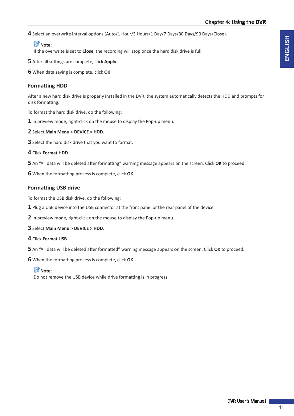 Formatting hdd, Formatting usb drive, Formatting hdd formatting usb drive | KGUARD Security TC801 User Manual | Page 41 / 91