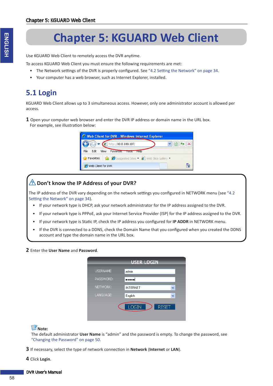 Chapter 5: kguard web client, 1 login | KGUARD Security TC801 User Manual | Page 58 / 91