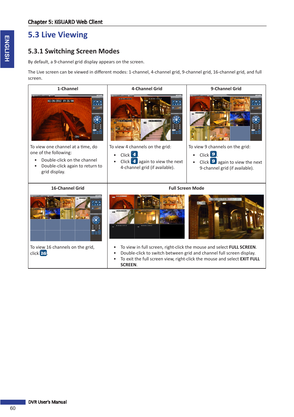 3 live viewing, 1 switching screen modes | KGUARD Security TC801 User Manual | Page 60 / 91