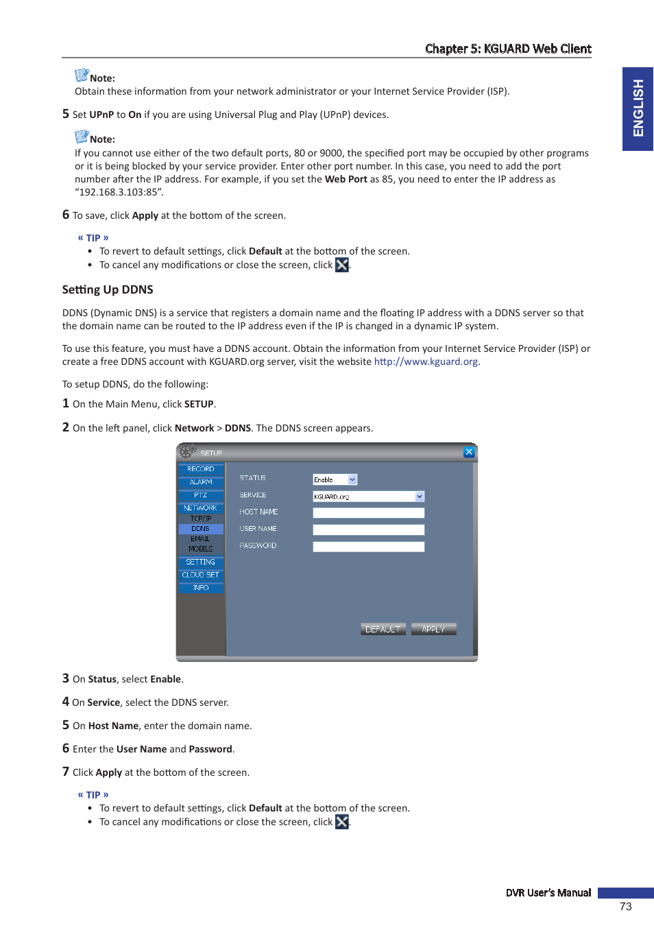 Setting up ddns | KGUARD Security TC801 User Manual | Page 73 / 91