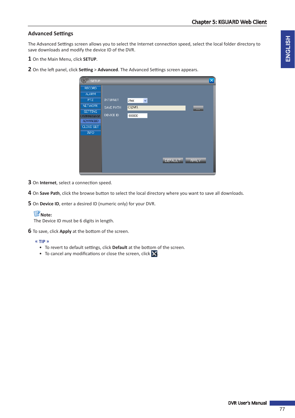 Advanced settings, Th, see, Advanced settings” on | KGUARD Security TC801 User Manual | Page 77 / 91