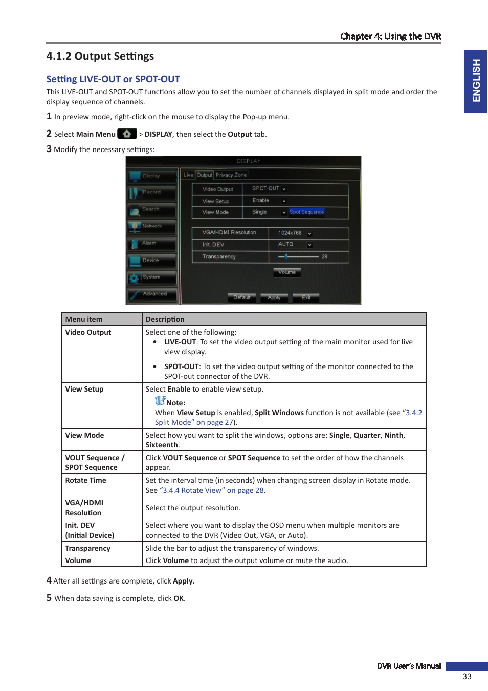 2 output settings, Setting live-out or spot-out | KGUARD Security OT1601 User Manual | Page 33 / 106
