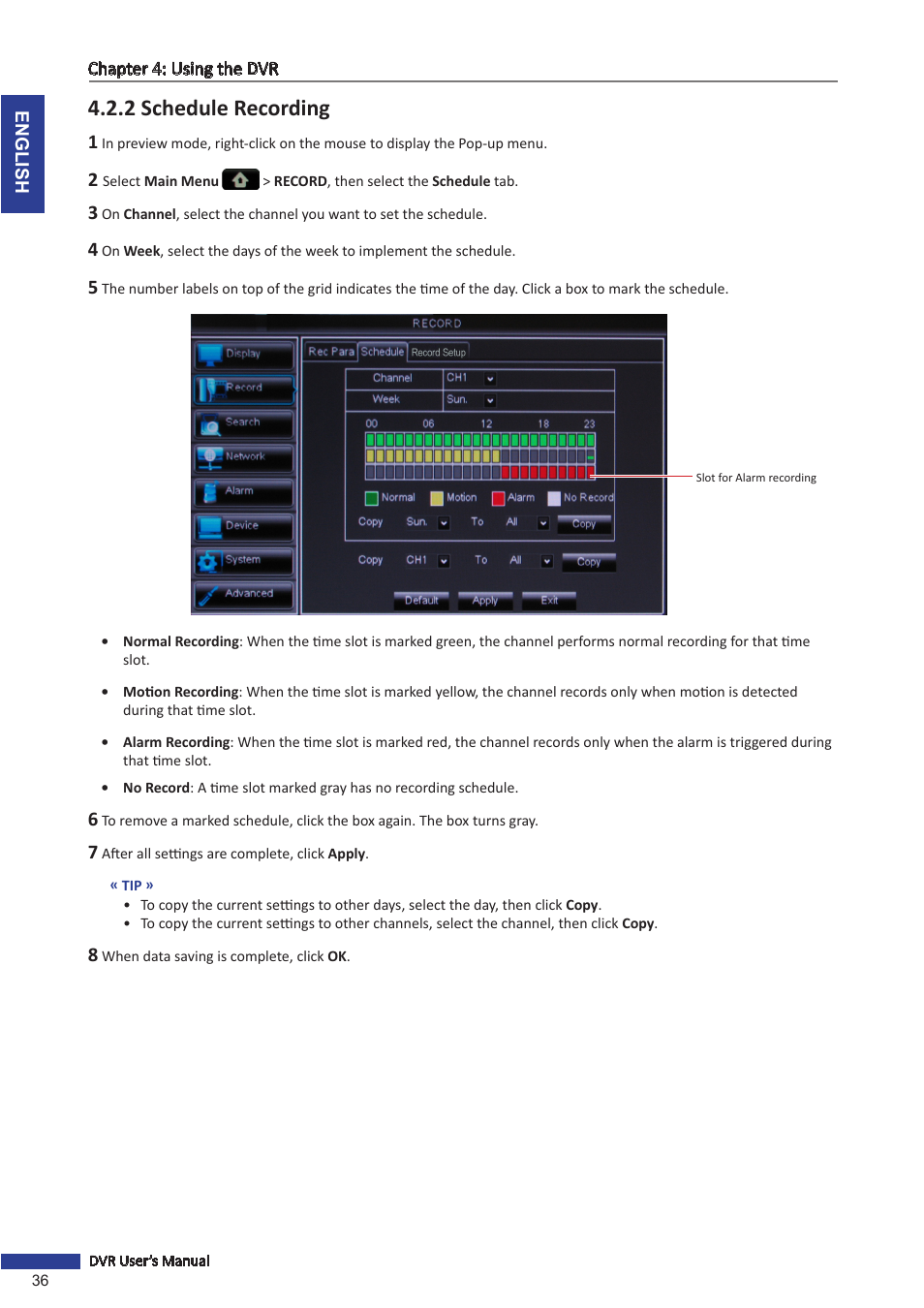 2 schedule recording | KGUARD Security OT1601 User Manual | Page 36 / 106