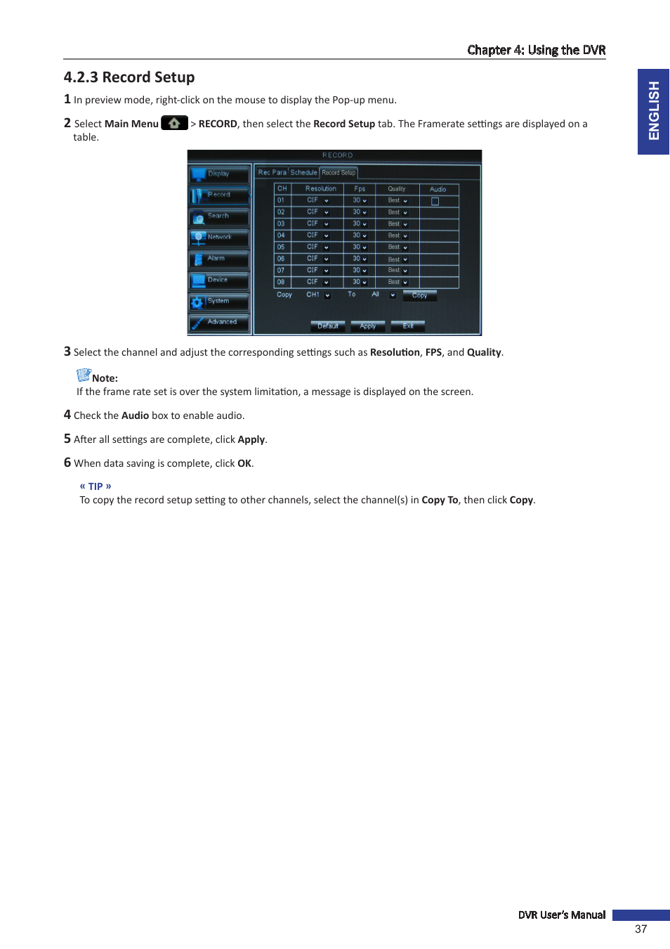3 record setup | KGUARD Security OT1601 User Manual | Page 37 / 106