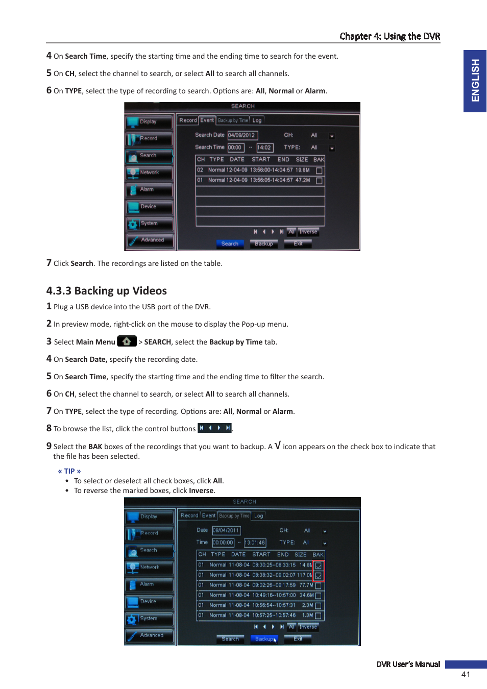 3 backing up videos | KGUARD Security OT1601 User Manual | Page 41 / 106