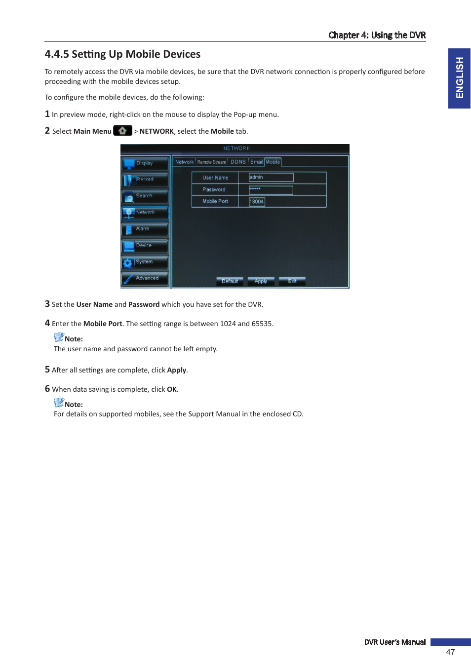 5 setting up mobile devices | KGUARD Security OT1601 User Manual | Page 47 / 106