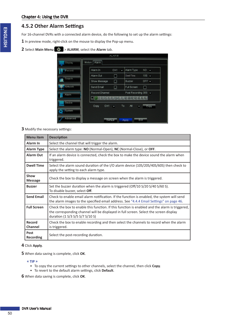 2 other alarm settings | KGUARD Security OT1601 User Manual | Page 50 / 106