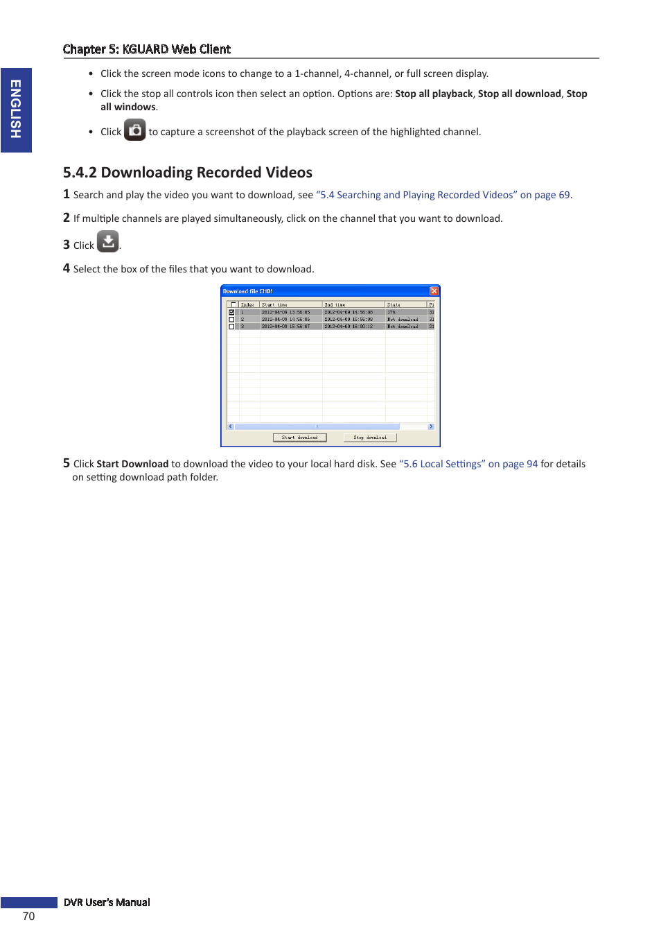2 downloading recorded videos | KGUARD Security OT1601 User Manual | Page 70 / 106