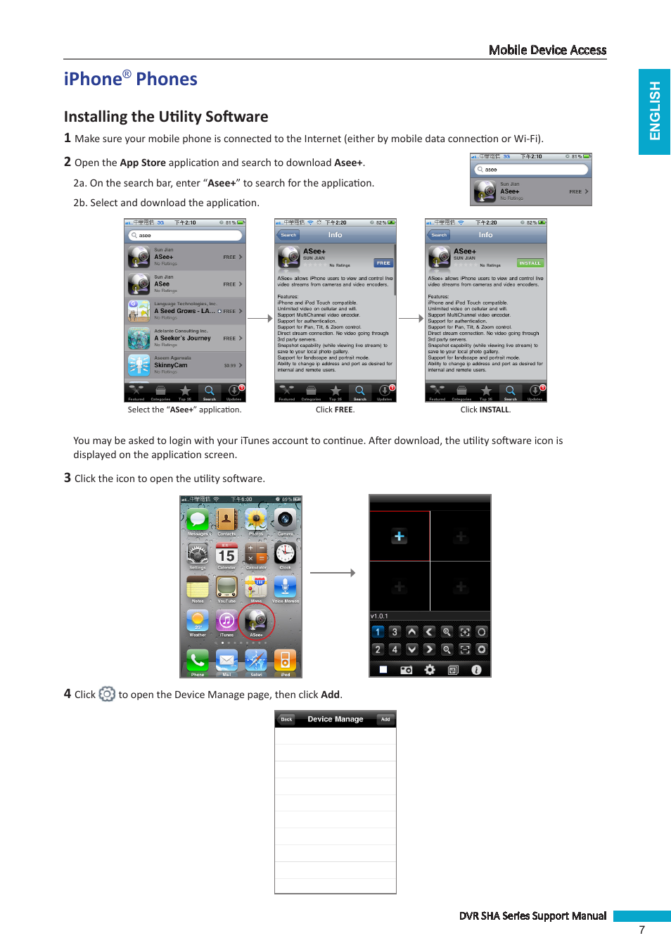 Iphone® phones, Iphone, Phones | Installing the utility software | KGUARD Security SHAV2 seriesDVR User Manual | Page 7 / 16