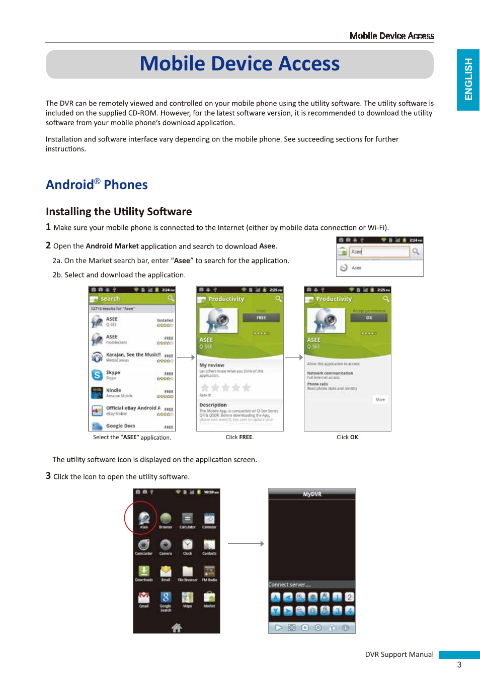 Mobile device access, Android, Phones | KGUARD Security NS series User Manual | Page 3 / 21