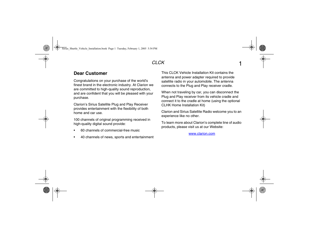 Dear customer | Clarion Sattelite Radio User Manual | Page 3 / 20