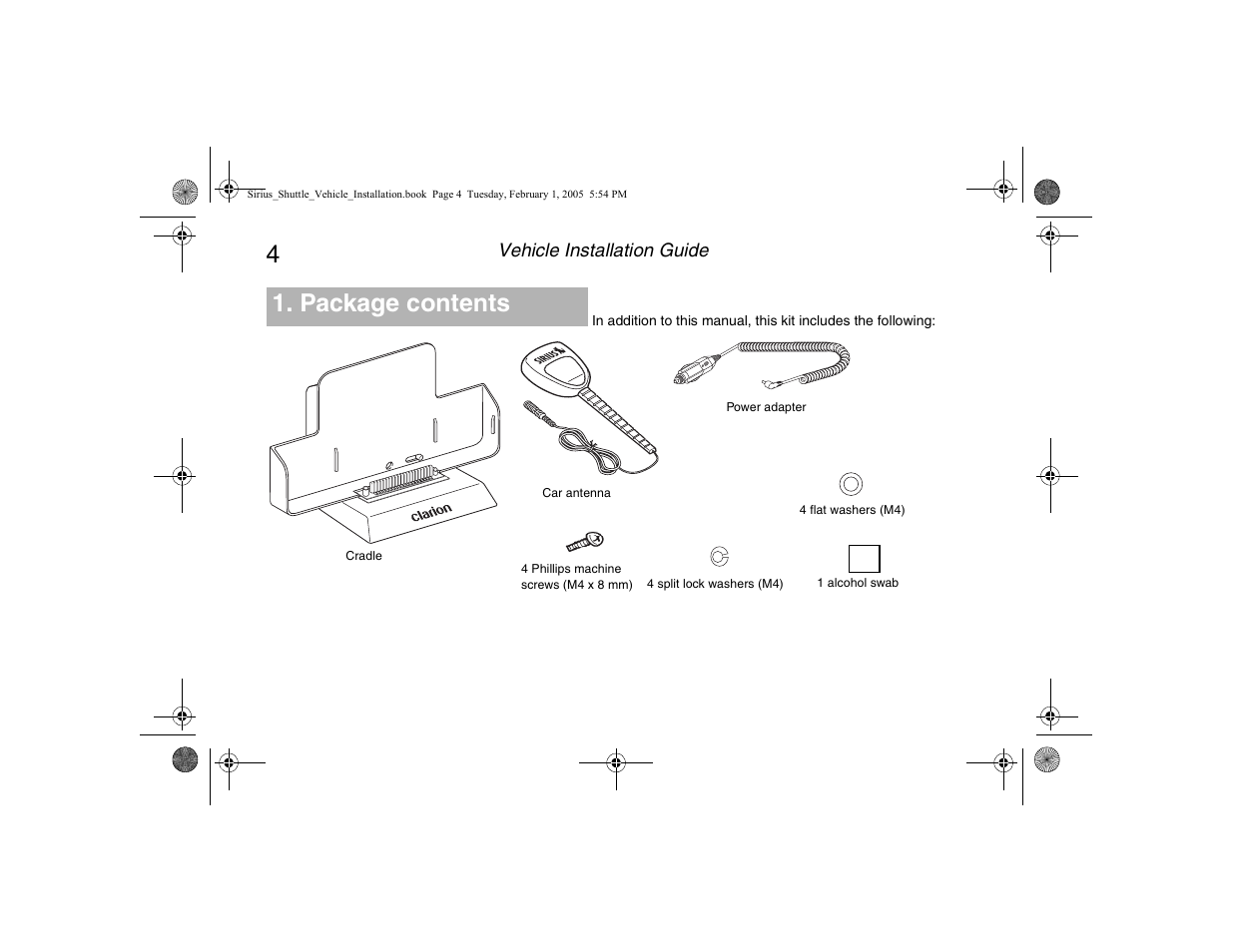Package contents | Clarion Sattelite Radio User Manual | Page 6 / 20