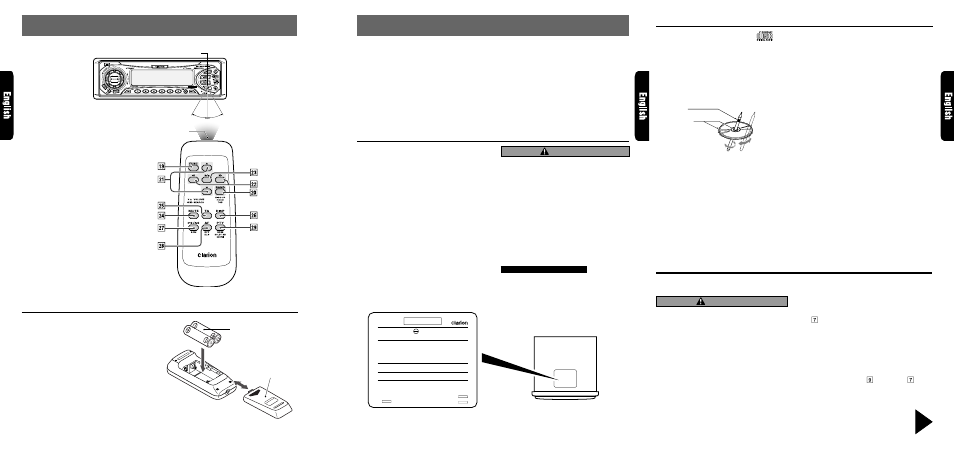 Precautions, Remote control, Handling compact discs | Inserting the batteries, Sloping console, Remote control unit, Caution, Handling, Storage, Cleaning | Clarion DRX9575Rz User Manual | Page 3 / 28
