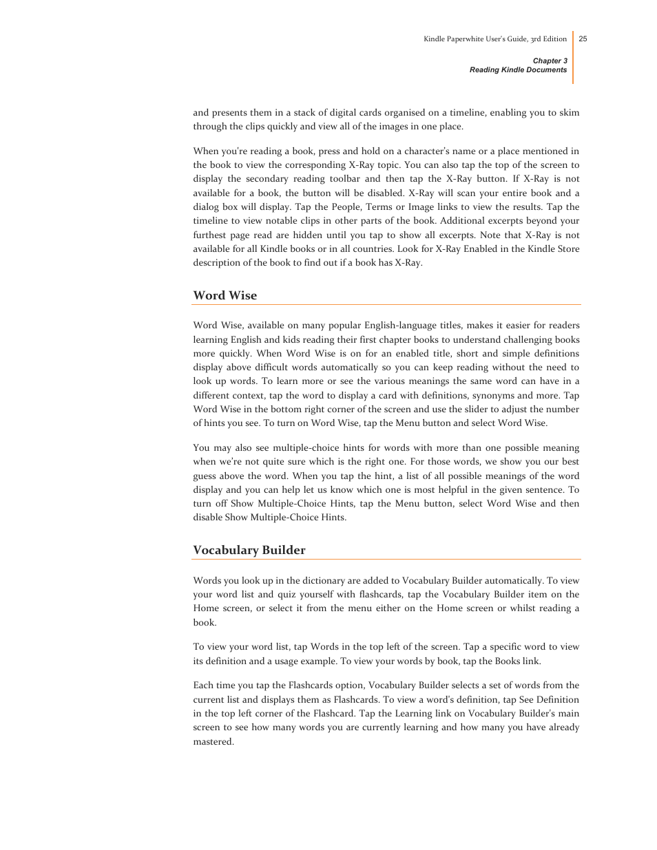 Word wise, Vocabulary builder | Kindle Paperwhite (2nd Generation) User Manual | Page 25 / 47